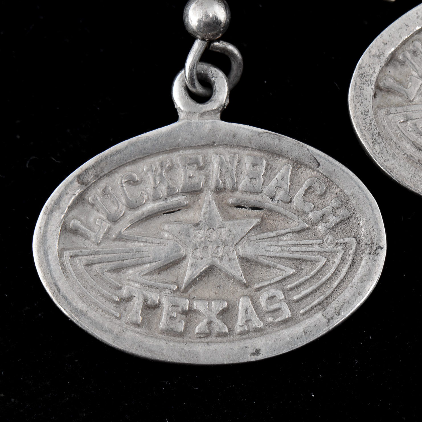 Luckenbach, Texas Silvertone Dangle Earrings