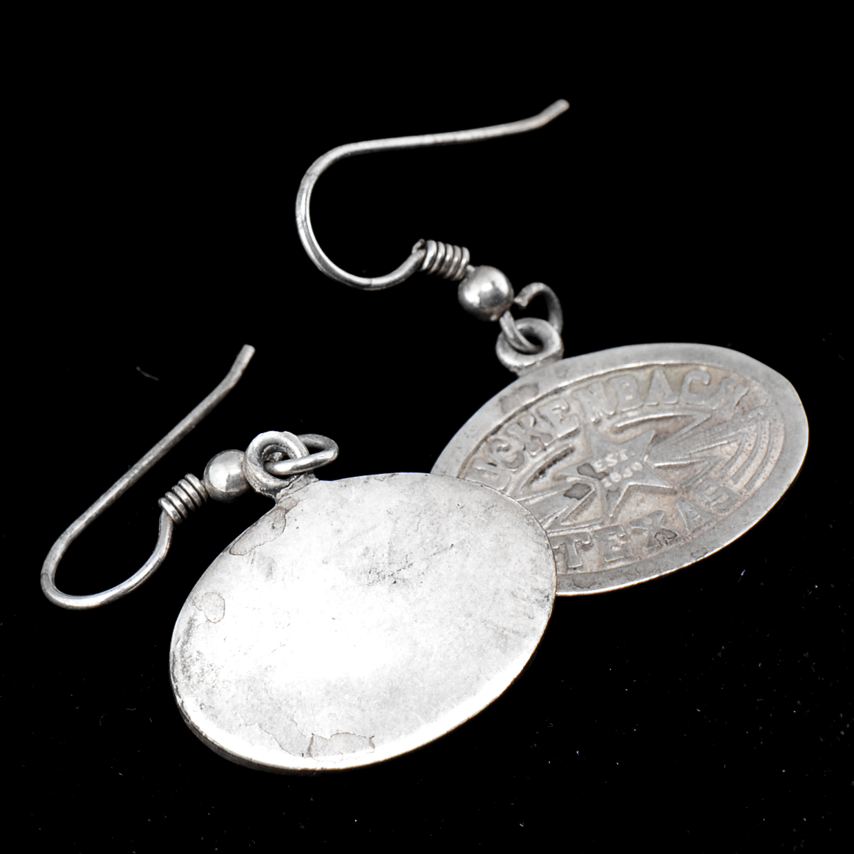 Luckenbach, Texas Silvertone Dangle Earrings