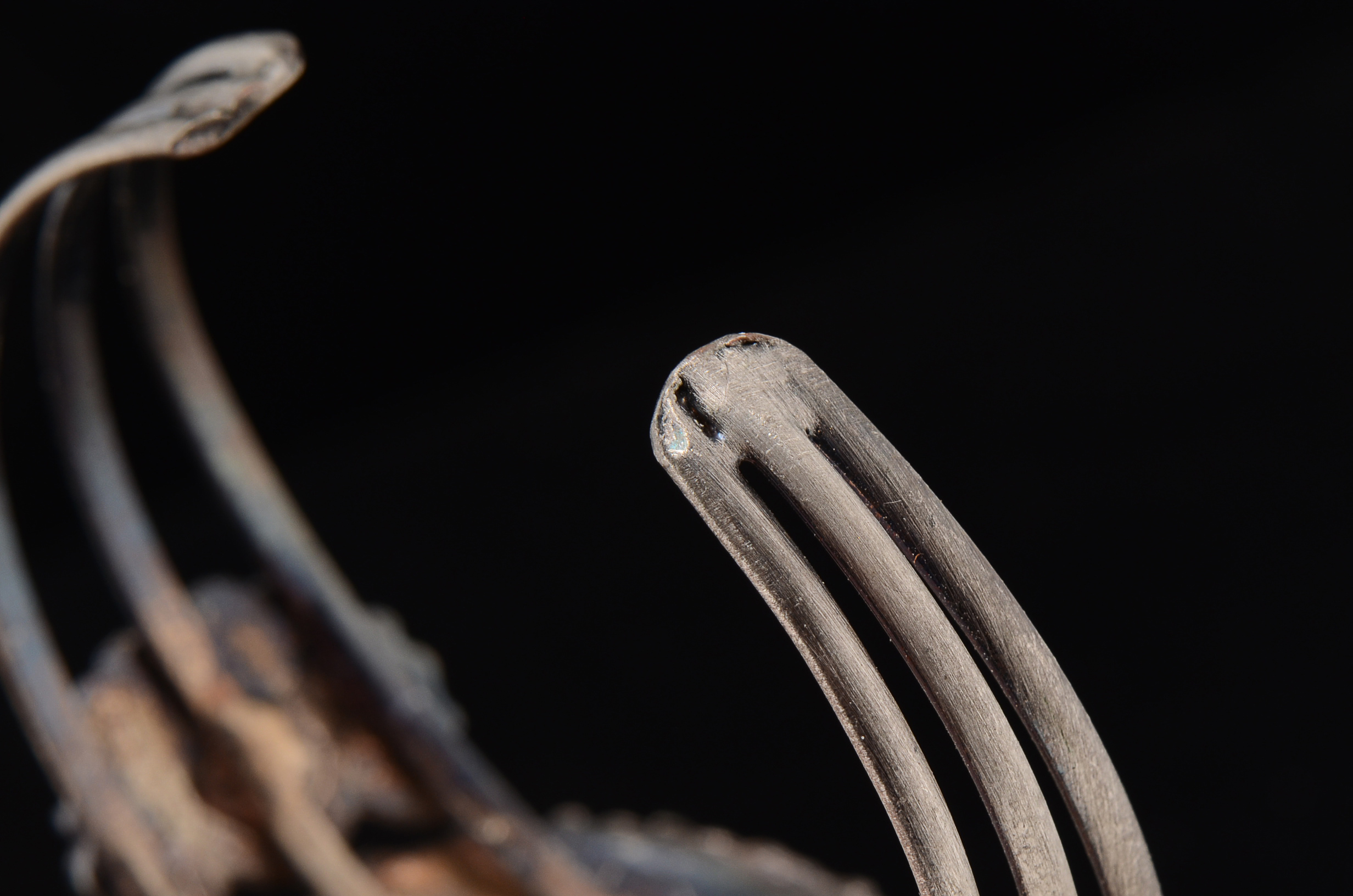 Southwestern Mixed Metal Cuff Openwork Bracelet with Simulated Blue Stone Cabochons