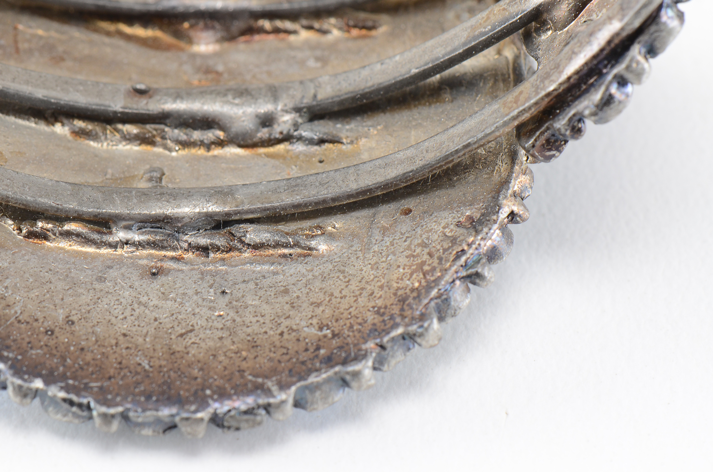 Southwestern Mixed Metal Cuff Openwork Bracelet with Simulated Blue Stone Cabochons