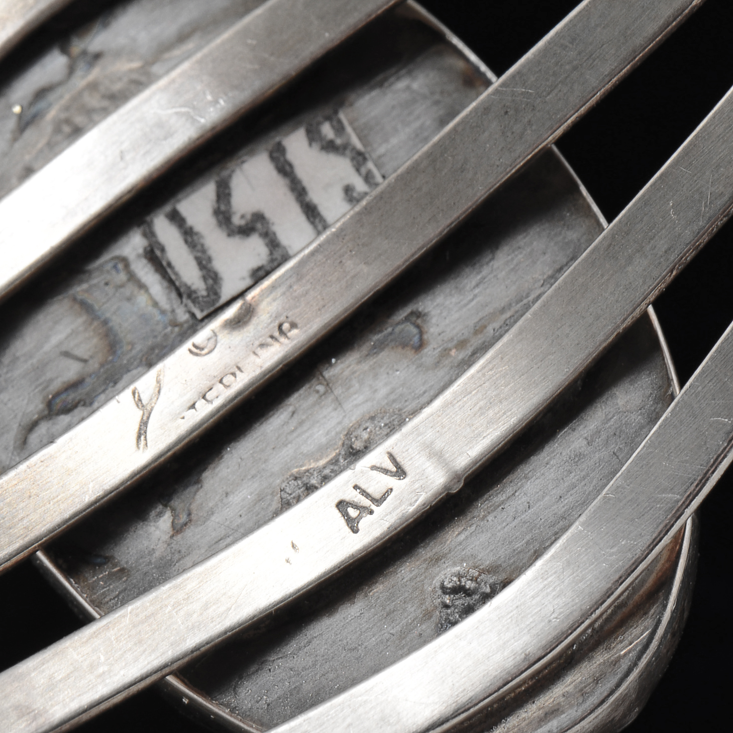 Sterling Silver Openwork Slit Cuff with Oval Bezel Set Lava Stone Encrusted with Crystal Rhinestones