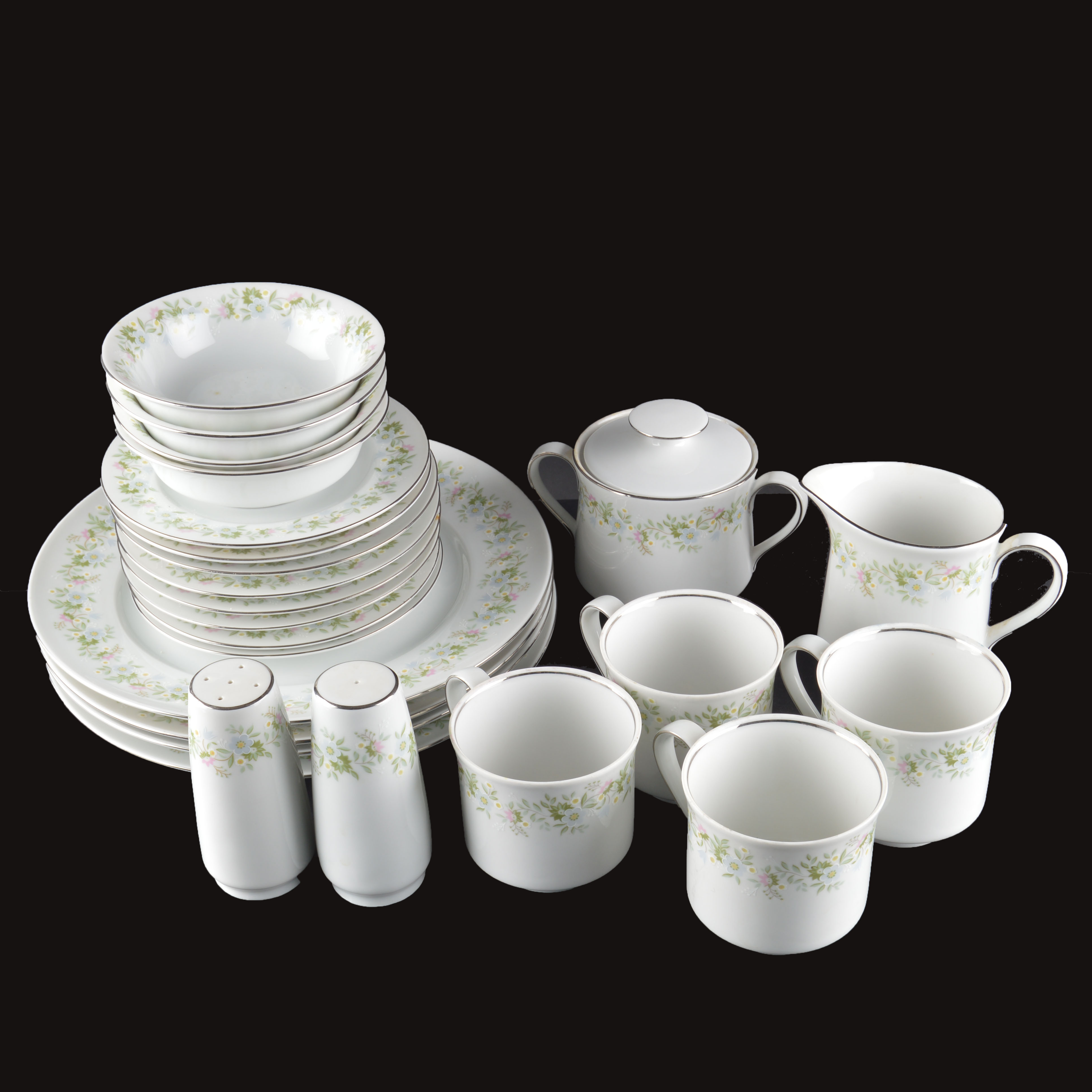 Set of Johann Haviland Floral Silver Trim China