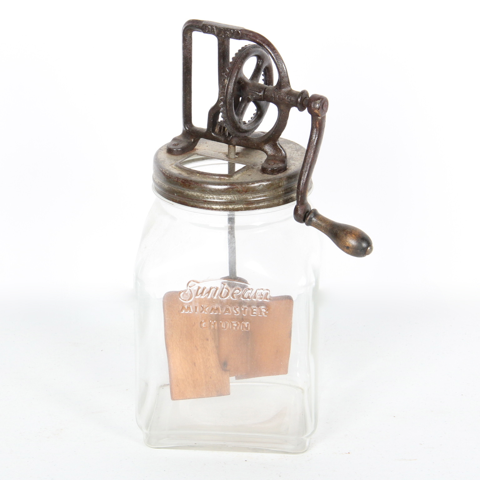 Vintage Dazey Sunbeam Mixmaster Glass Hand Crank Butter Churn