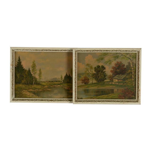 Pair of Offset Lithograph on Board Landscapes