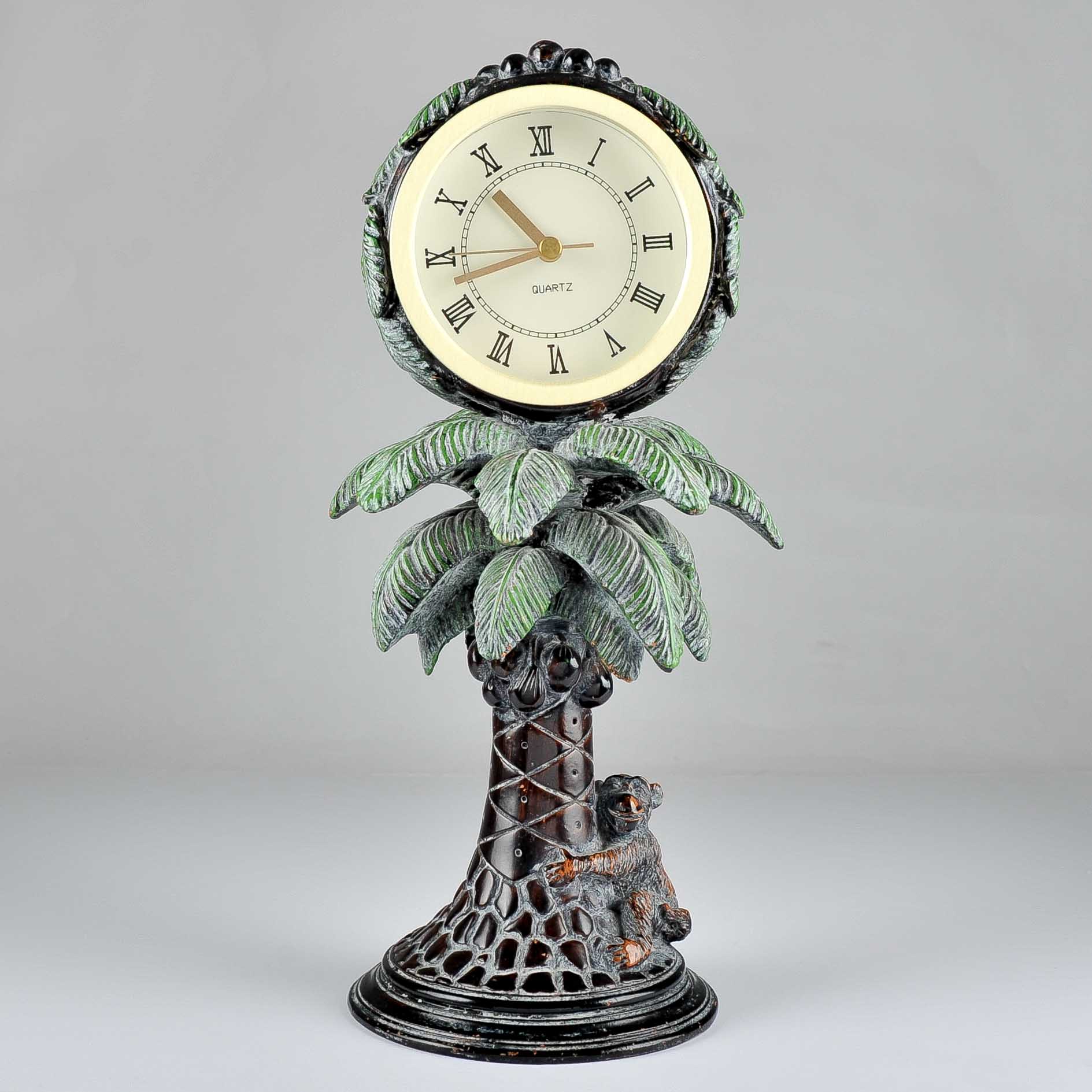 Carved Wooden Palm Tree Clock