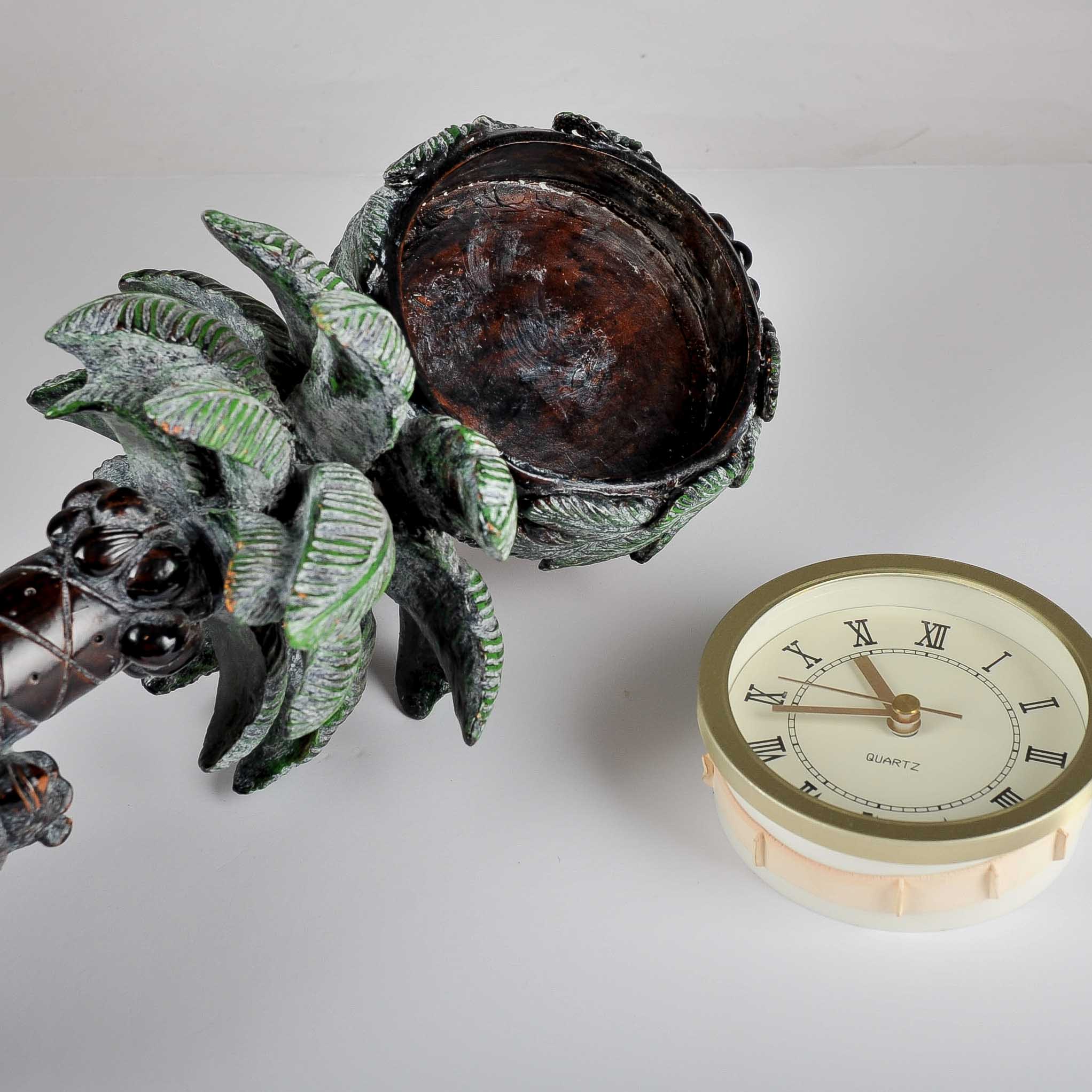 Carved Wooden Palm Tree Clock