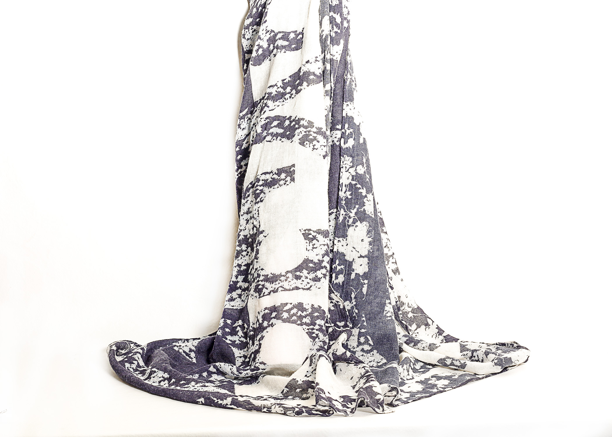 Blue and Grey Tory Burch Logo Scarf