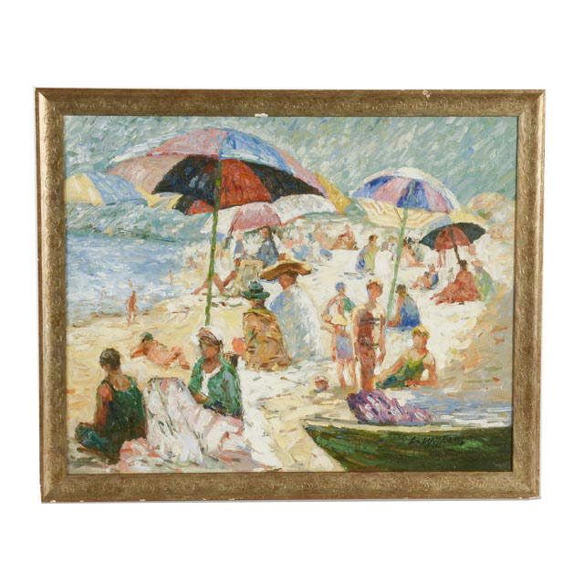 L. Williams Original Oil on Canvas Impressionist Beach Scene