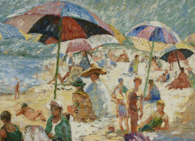 L. Williams Original Oil on Canvas Impressionist Beach Scene
