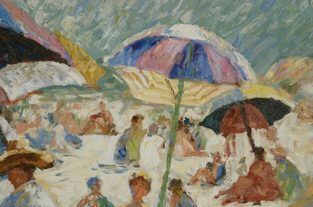 L. Williams Original Oil on Canvas Impressionist Beach Scene