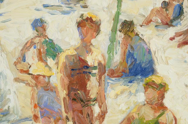 L. Williams Original Oil on Canvas Impressionist Beach Scene