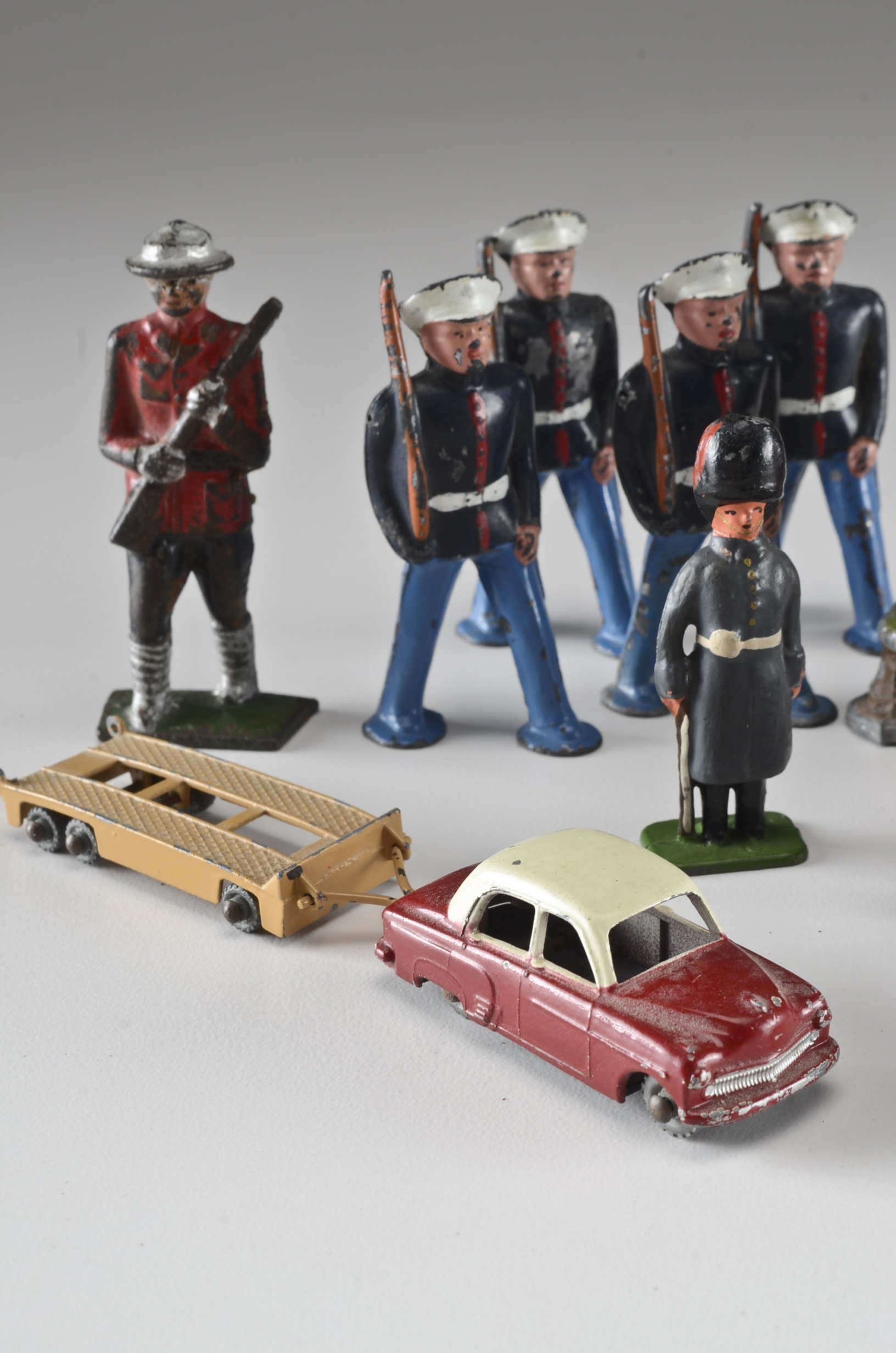 Vintage Cast Metal Toy Soldiers and Die Cast Vehicles