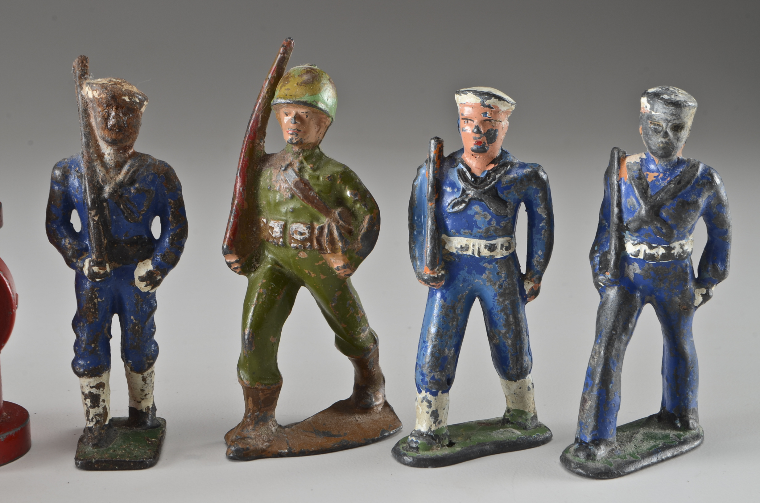 Vintage Cast Metal Toy Soldiers and Die Cast Vehicles