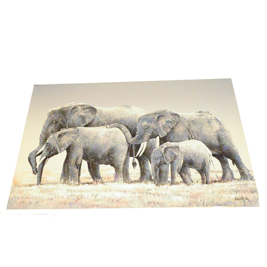 Oil on Canvas Titled "Elephant Walk" signed by Anderson
