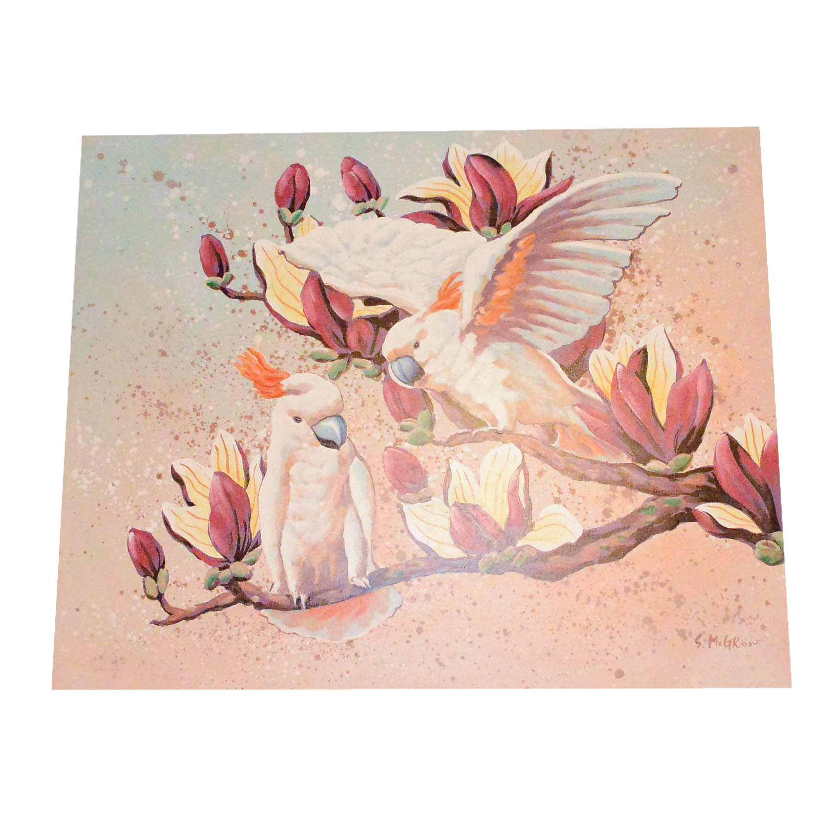Oil on Canvas Titled "The Cockatoos" Signed by S. McGrow