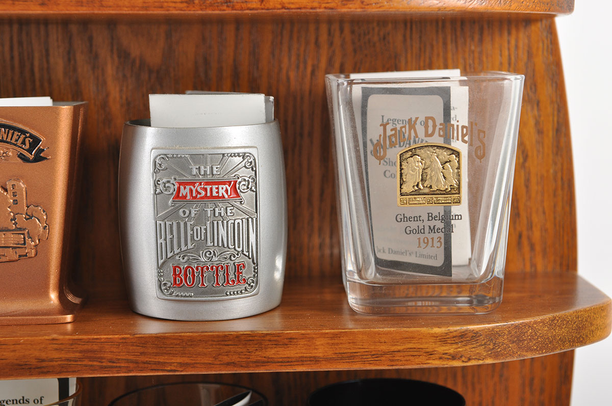 Jack Daniels Oak Wall Display With Replica Jack Shotglasses
