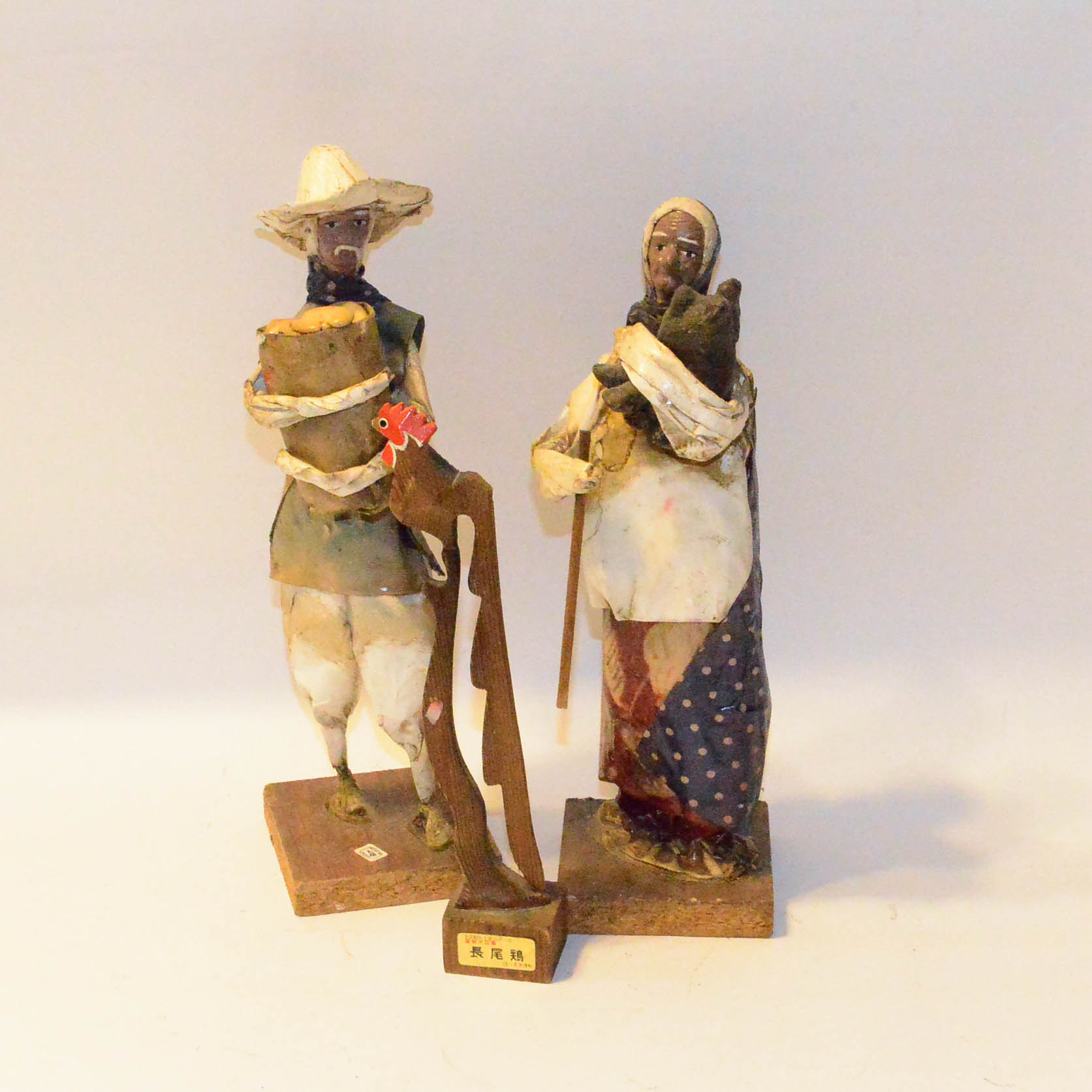 Vintage Folk Art Mexican Paper Mache Peasant Statues
