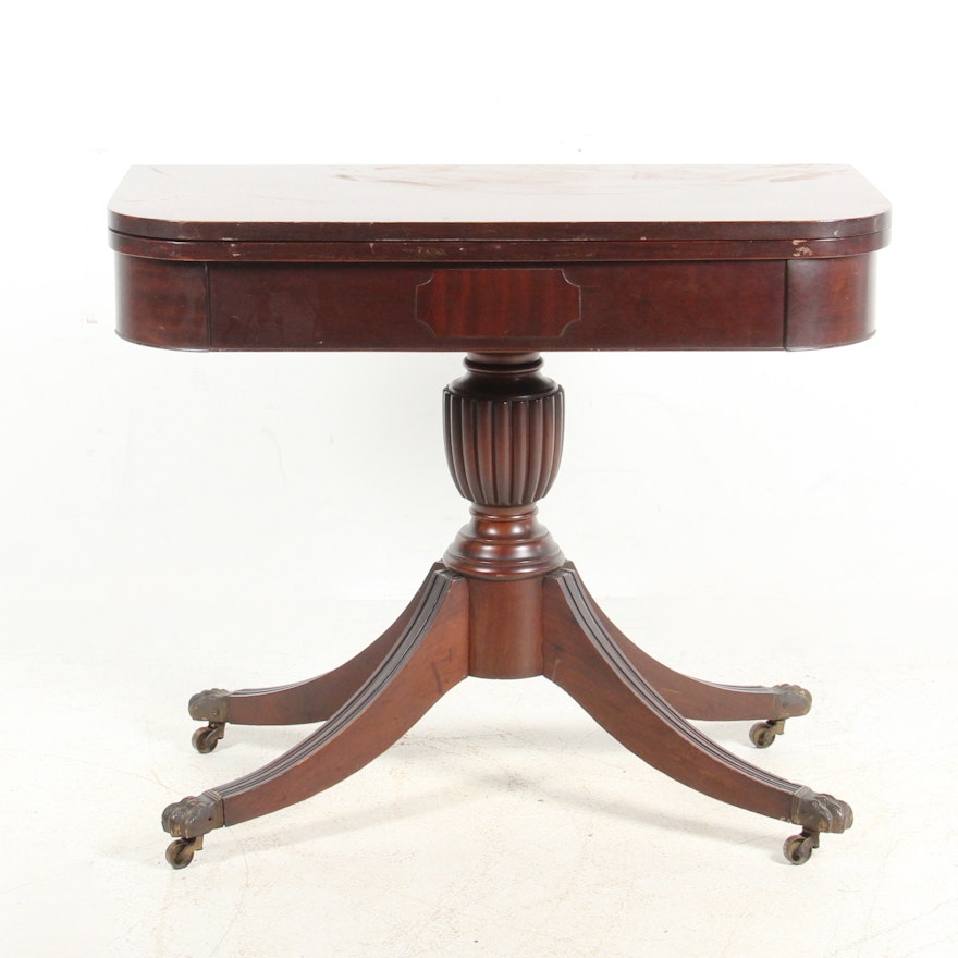 Antique Clawfoot Game Table on Casters