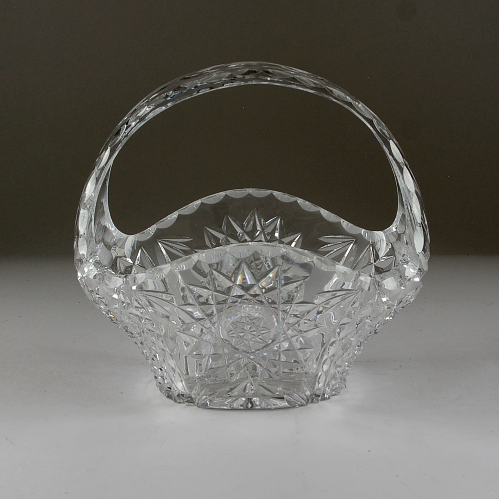 Pair of Crystal Wine Glasses and Depression Glass Basket