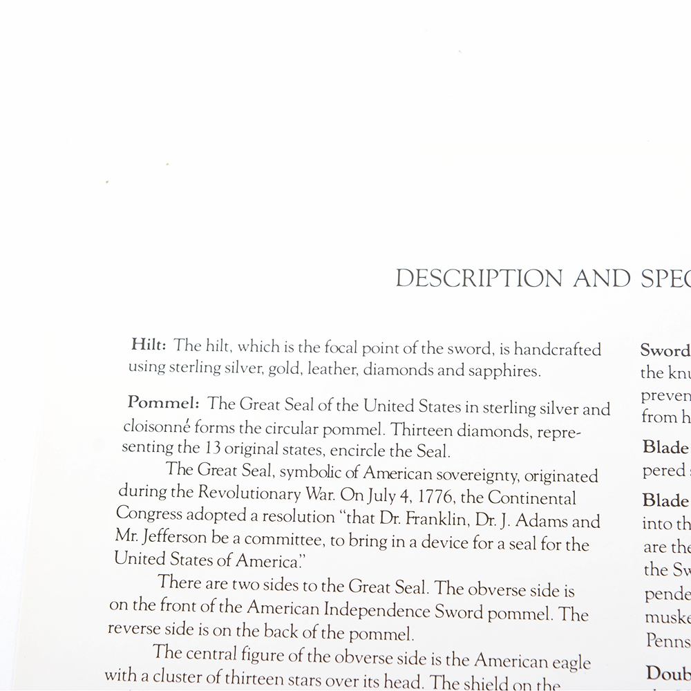 American Independence Sword With Sterling Silver, Diamond, and Sapphire Hilt