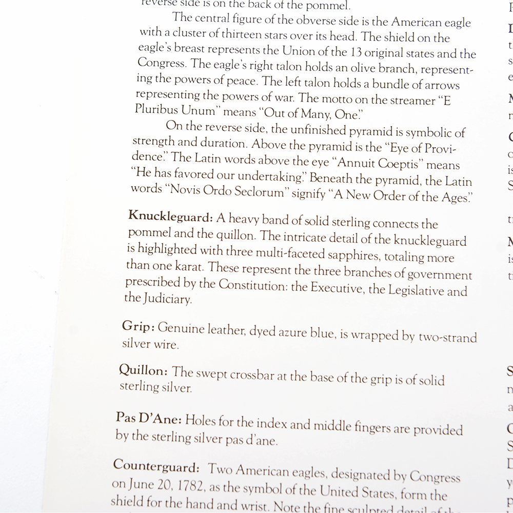 American Independence Sword With Sterling Silver, Diamond, and Sapphire Hilt