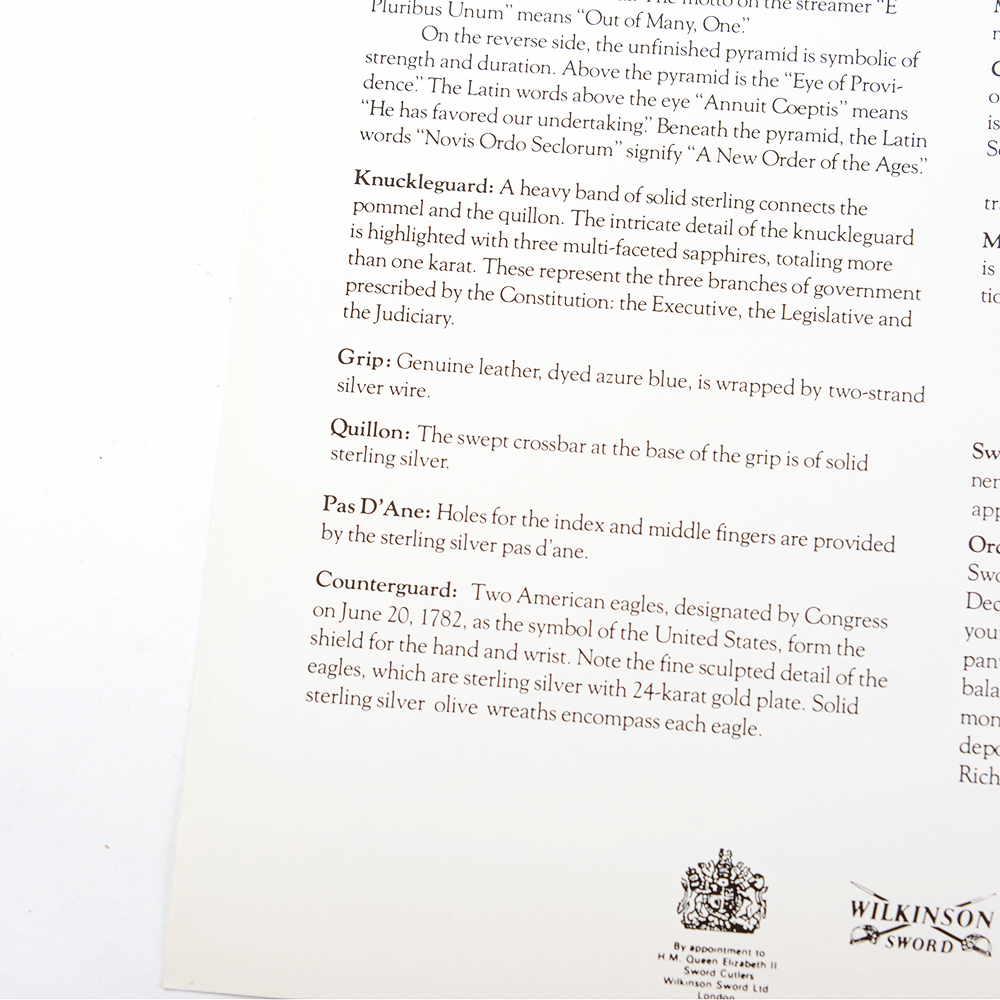 American Independence Sword With Sterling Silver, Diamond, and Sapphire Hilt