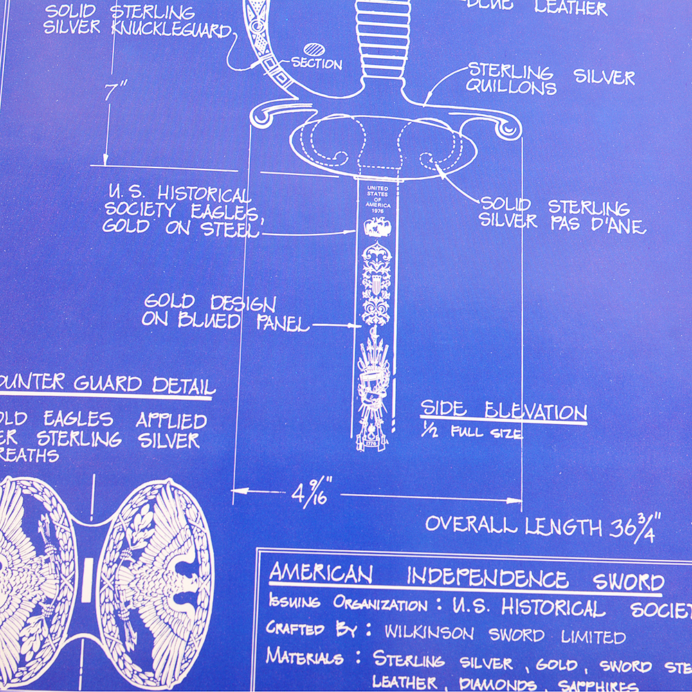 American Independence Sword With Sterling Silver, Diamond, and Sapphire Hilt