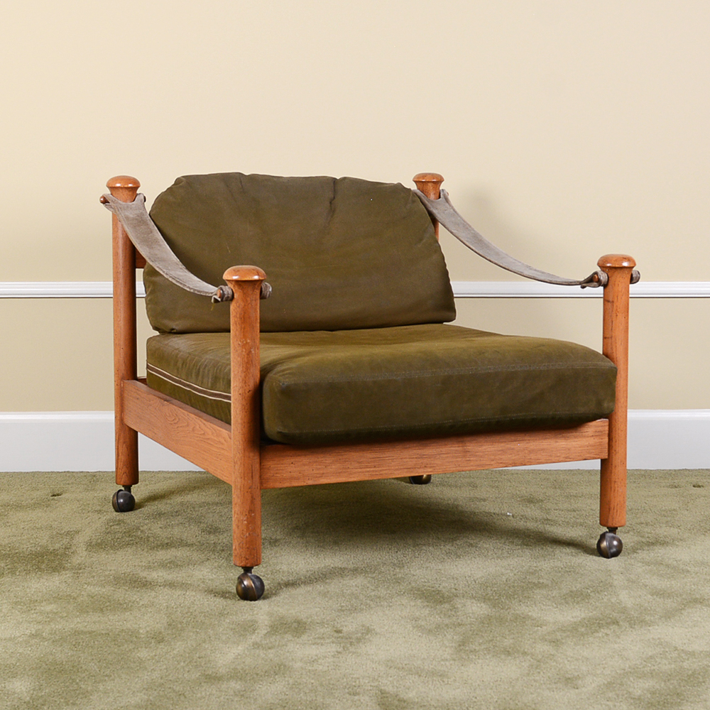 Mid Century Modern Walnut and Leather Safari Chair