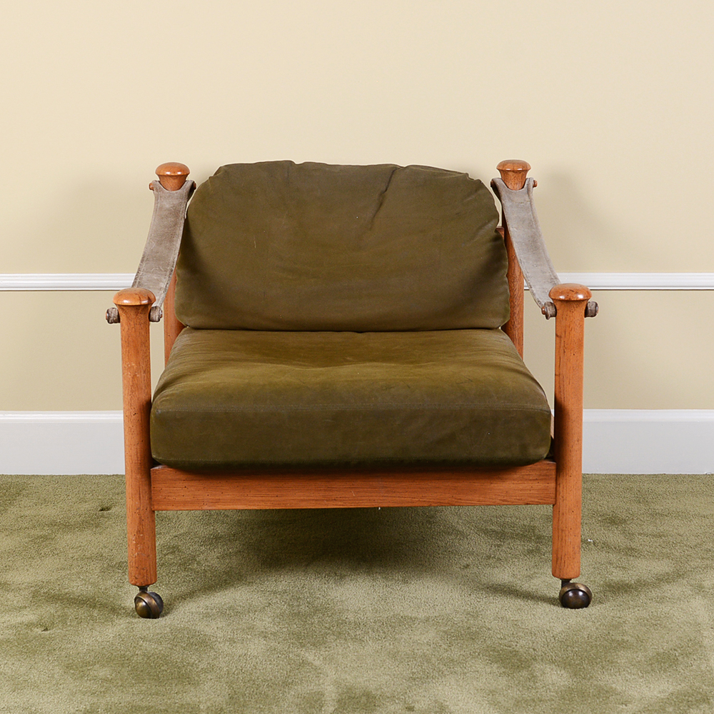 Mid Century Modern Walnut and Leather Safari Chair