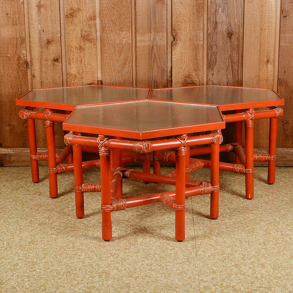 Vintage Three Piece Rattan Occasional Table