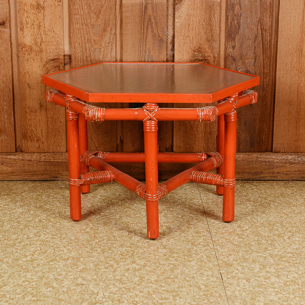 Vintage Three Piece Rattan Occasional Table
