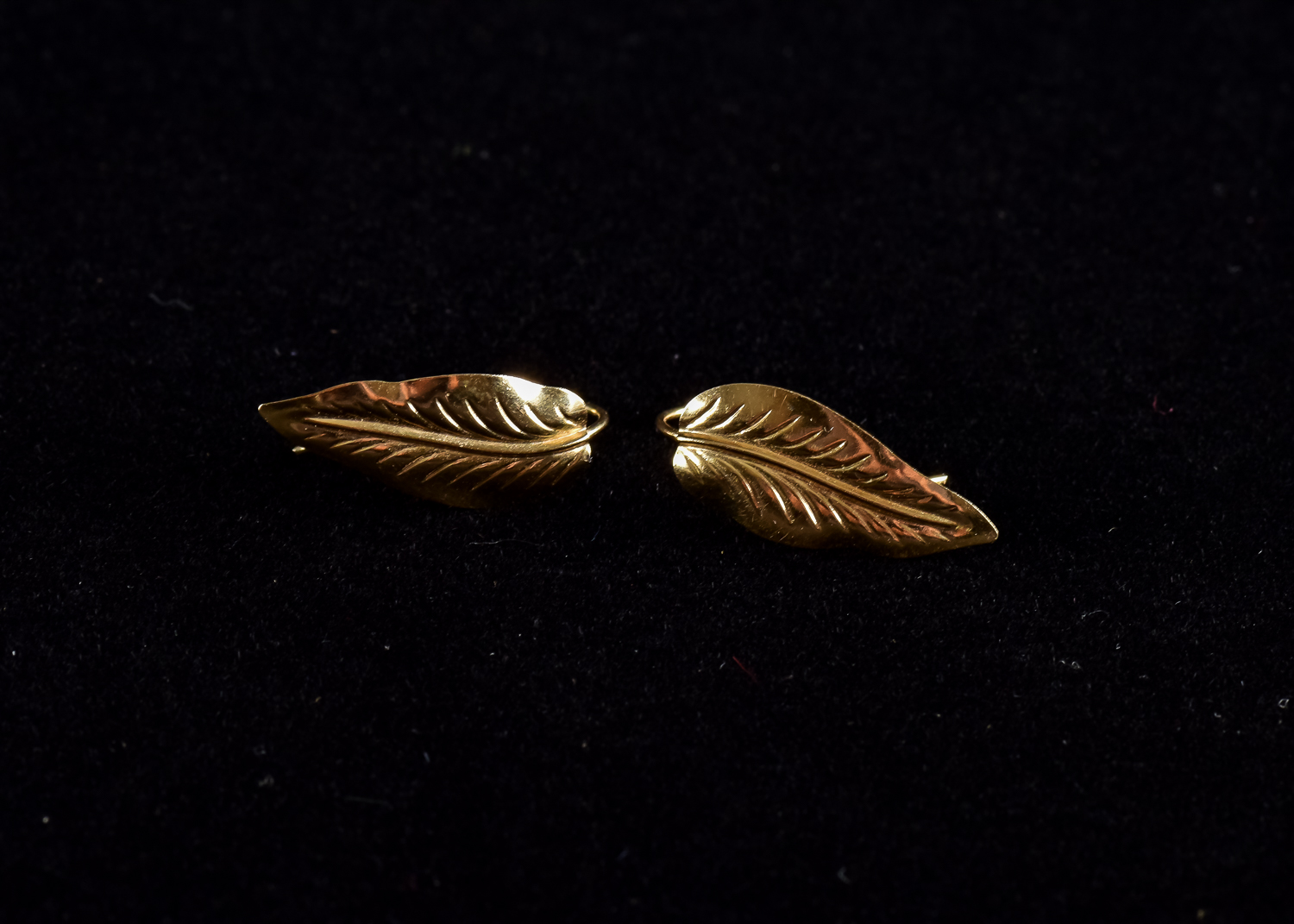 Pair of Gold Leaf-Shaped Earrings