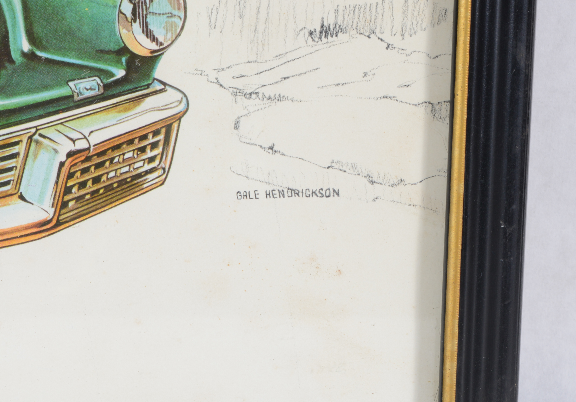 Vintage Framed Offset Lithograph After a Gale Hendrickson Car Illustration