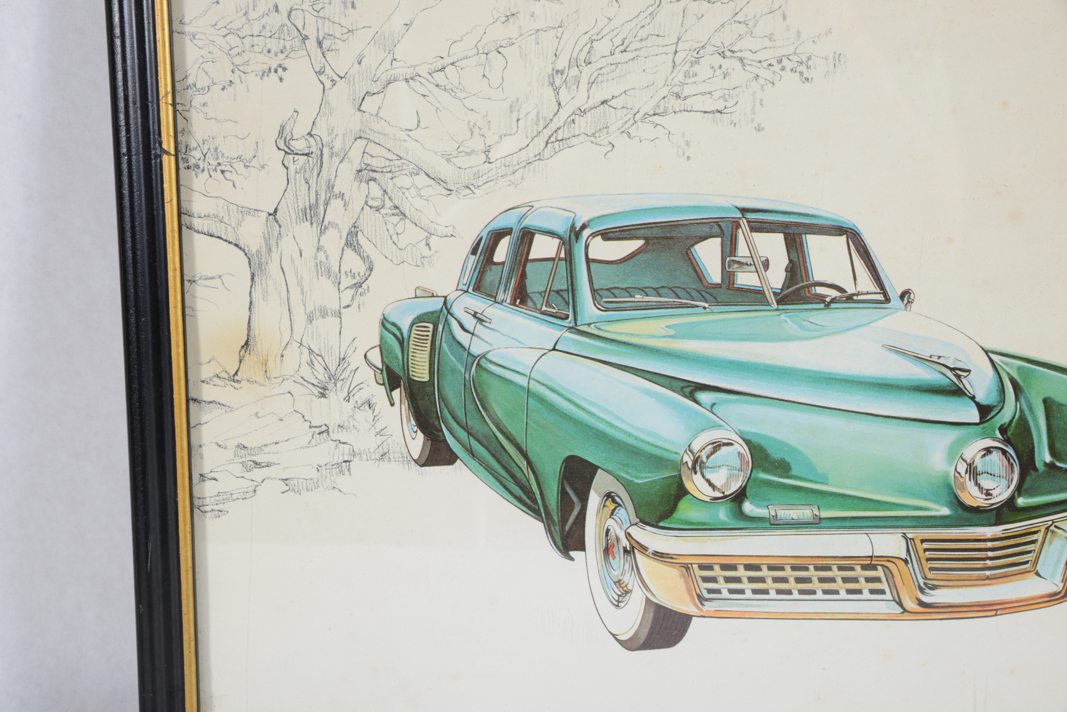 Vintage Framed Offset Lithograph After a Gale Hendrickson Car Illustration
