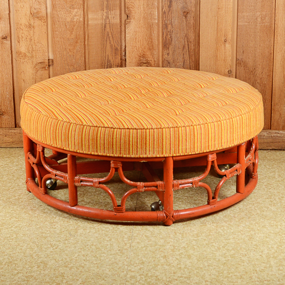 Round Orange Rattan Ottoman