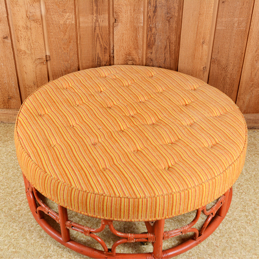 Round Orange Rattan Ottoman