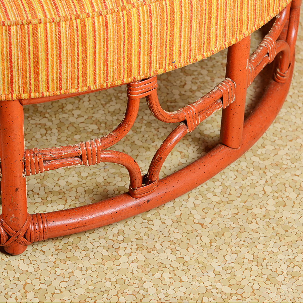 Round Orange Rattan Ottoman
