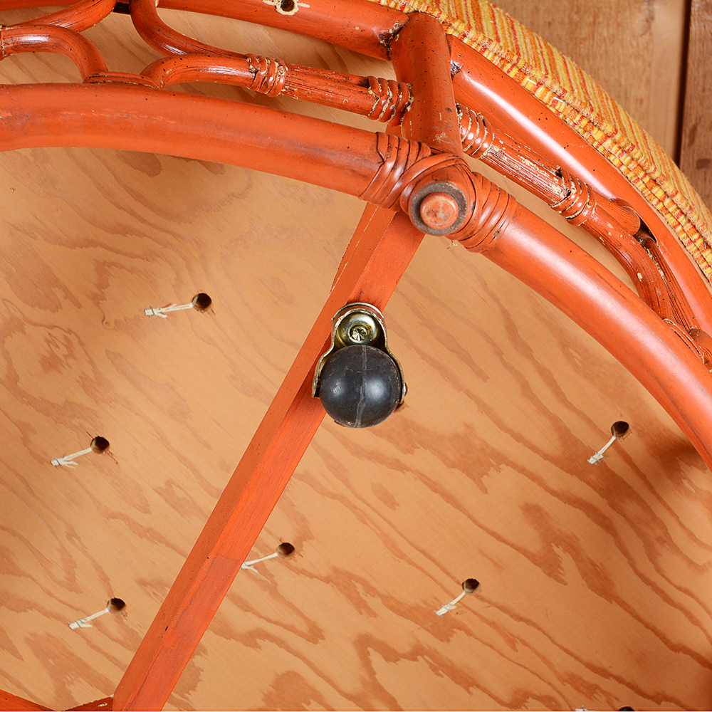 Round Orange Rattan Ottoman