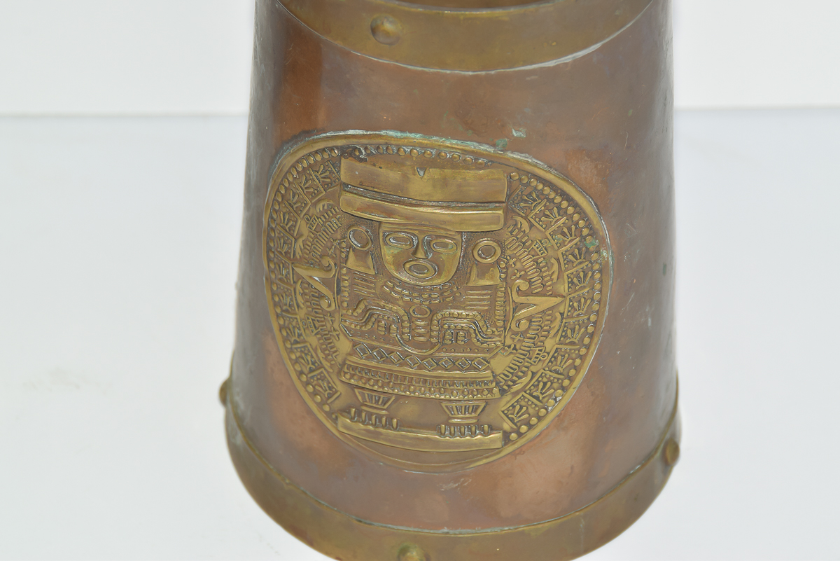 Pair of Vintage Brass and Copper Mayan Mugs