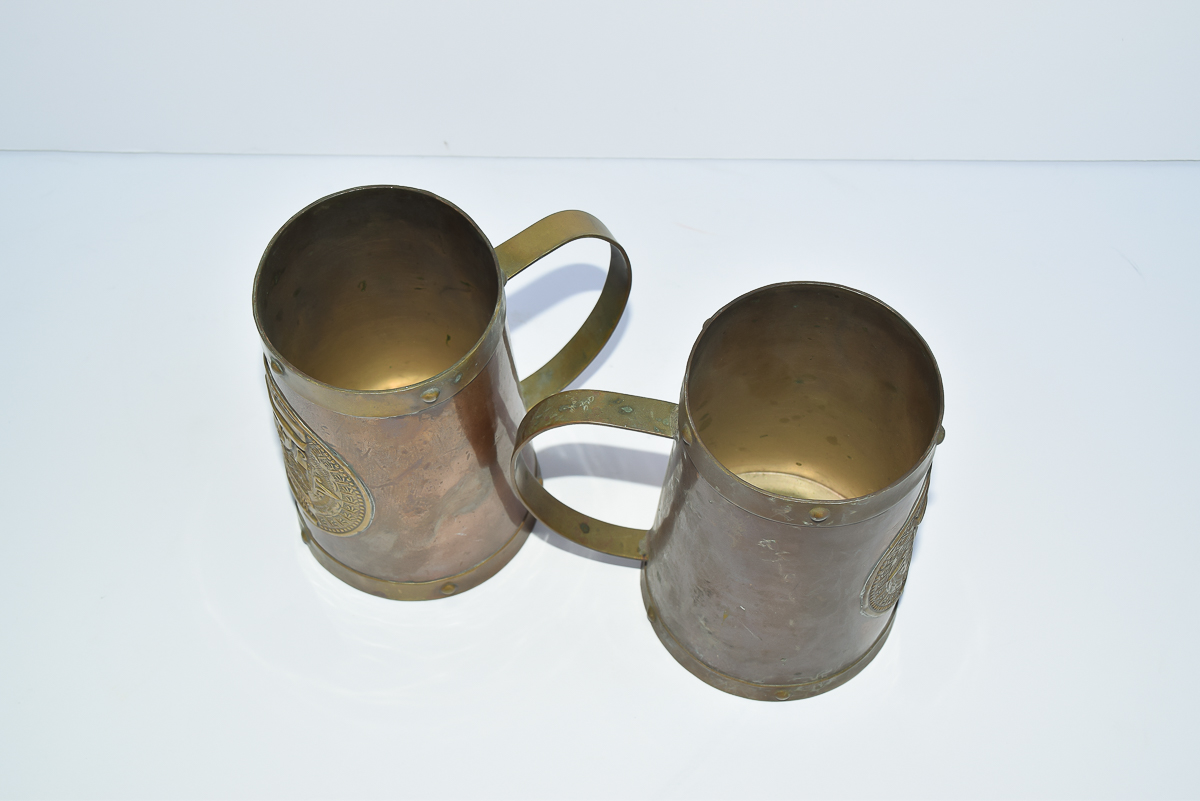 Pair of Vintage Brass and Copper Mayan Mugs