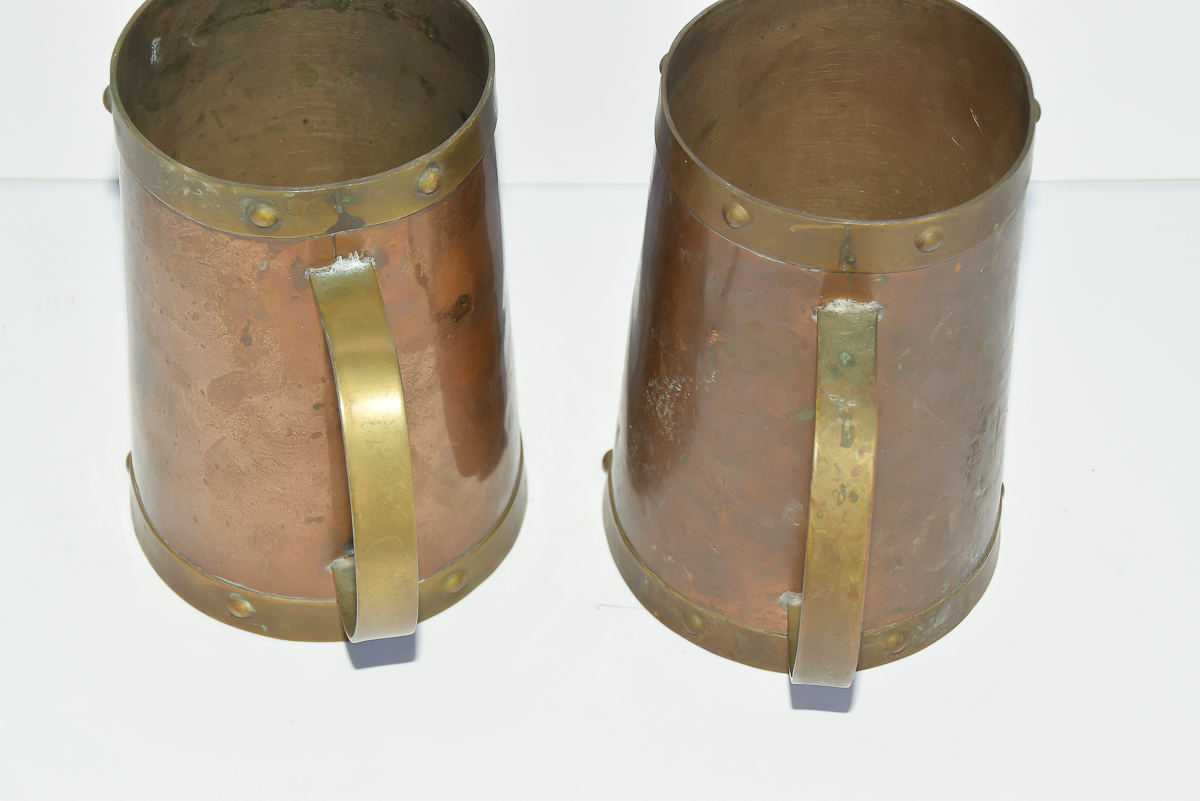 Pair of Vintage Brass and Copper Mayan Mugs