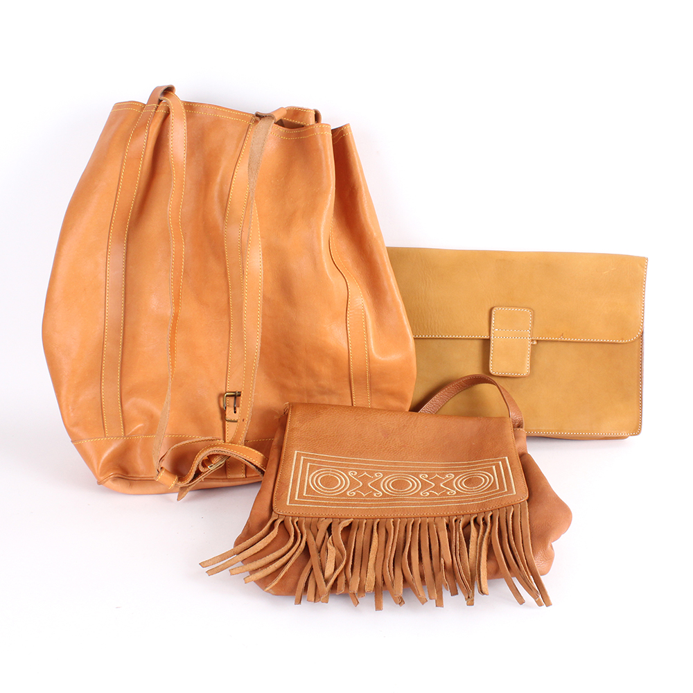 Trio of Leather Handbags in Burnt Sienna