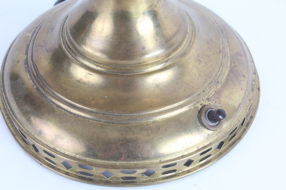 Brass Hurricane Lamp with Aquamarine Glass Shade