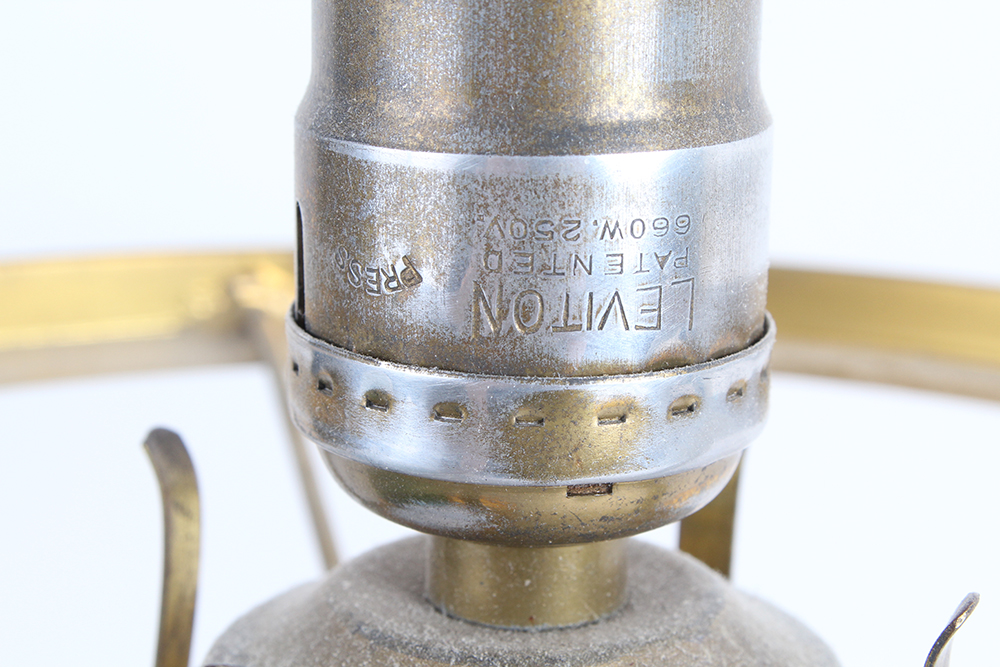 Brass Hurricane Lamp with Aquamarine Glass Shade