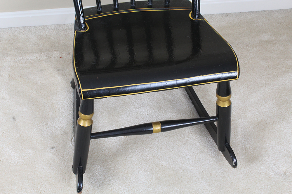 Antique Hitchcock Style Black Lacquered Rocking Chair