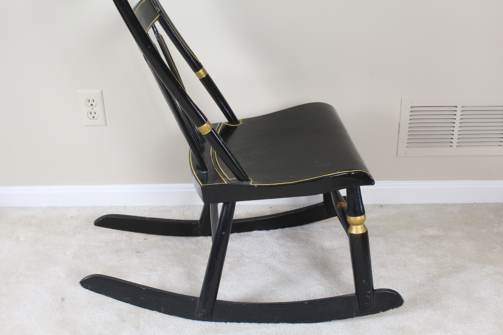 Antique Hitchcock Style Black Lacquered Rocking Chair