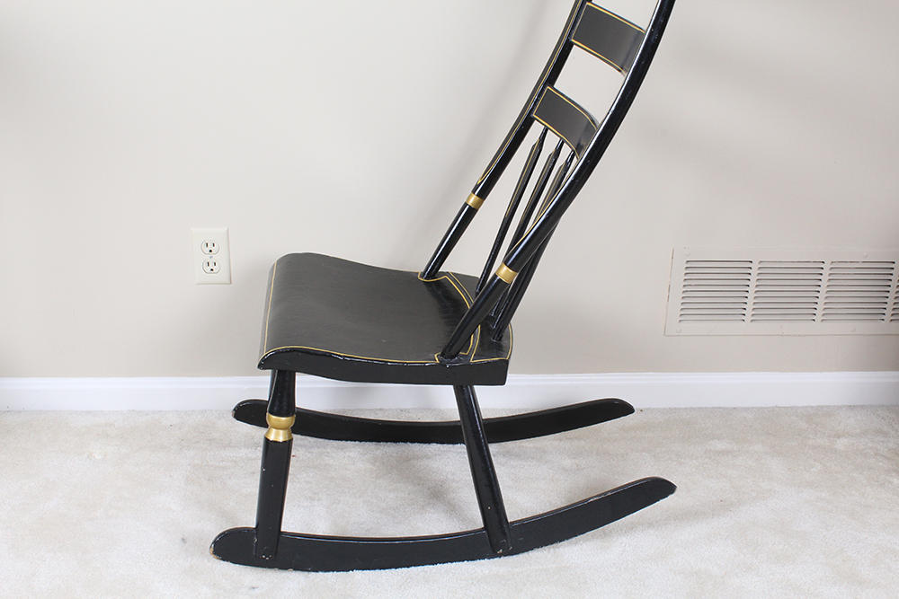 Antique Hitchcock Style Black Lacquered Rocking Chair