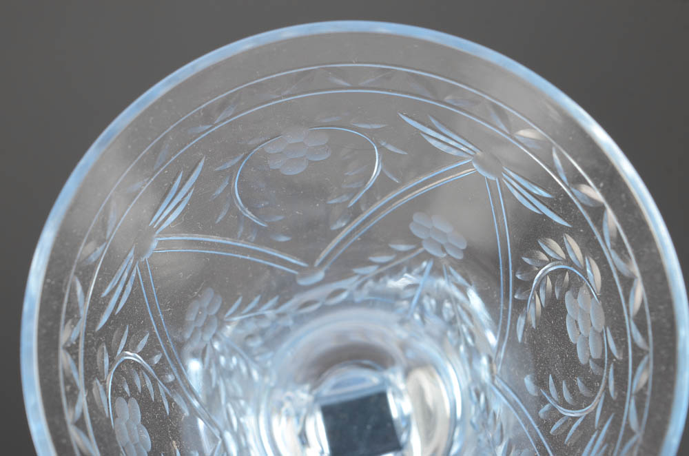 Set of Four Cut Glass Blue Tinted Goblets