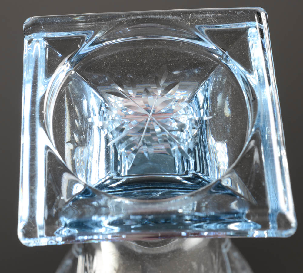 Set of Four Cut Glass Blue Tinted Goblets