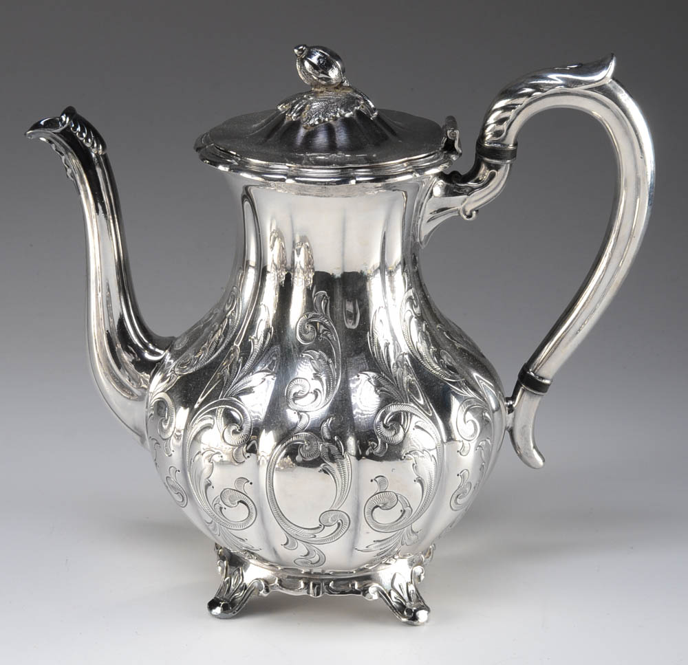 Seven Piece Silver Plate Community "Melon" Hand-Chased Tea Set